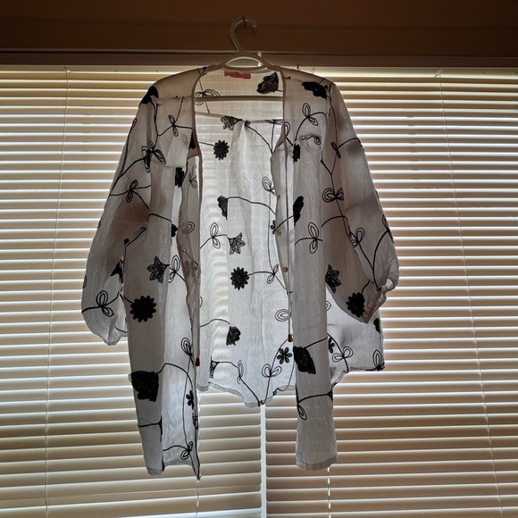 Jackets & Blazers - Women's Sheer Black and White Floral Jacket